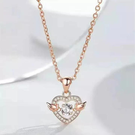 Rose Gold Heart Wing Necklace